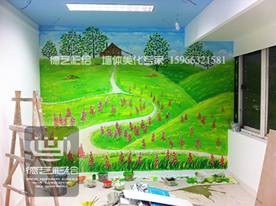 2015年1月25日济南宝贝邻里齐鲁软件园店卡通室内墙绘  手绘墙